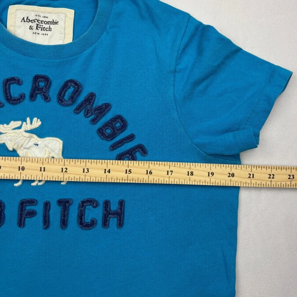 Abercrombie Fitch Muscle Shirt Mens Medium Blue Chenille Applique Logo Moose Tee